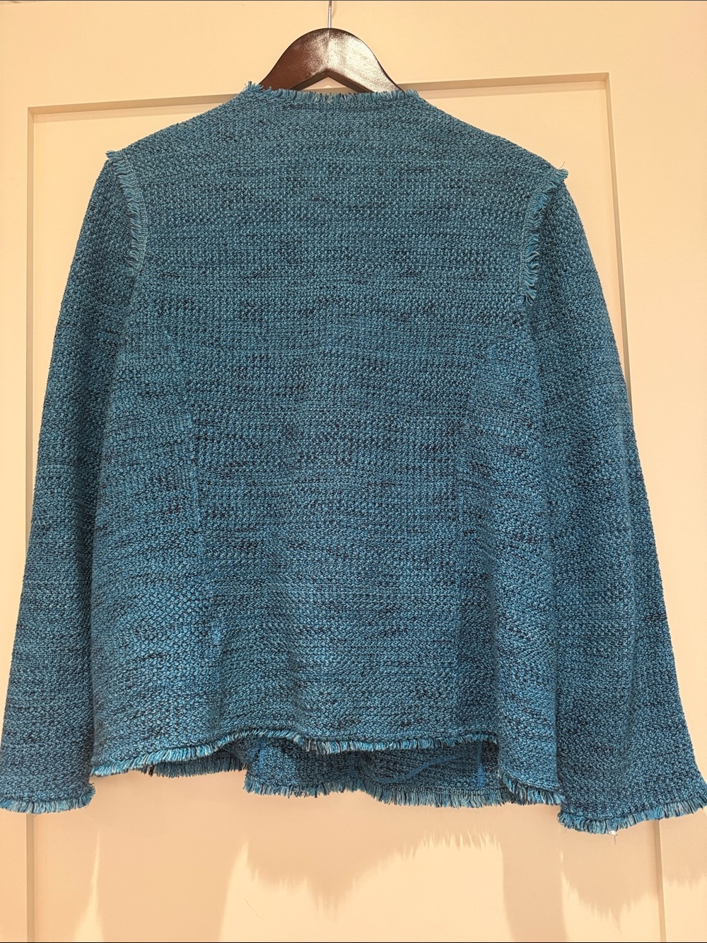 NIC+ZOE Teal Button-Front Fringe Knit Cardigan Blazer with Zip Pockets - Picture 4 of 4